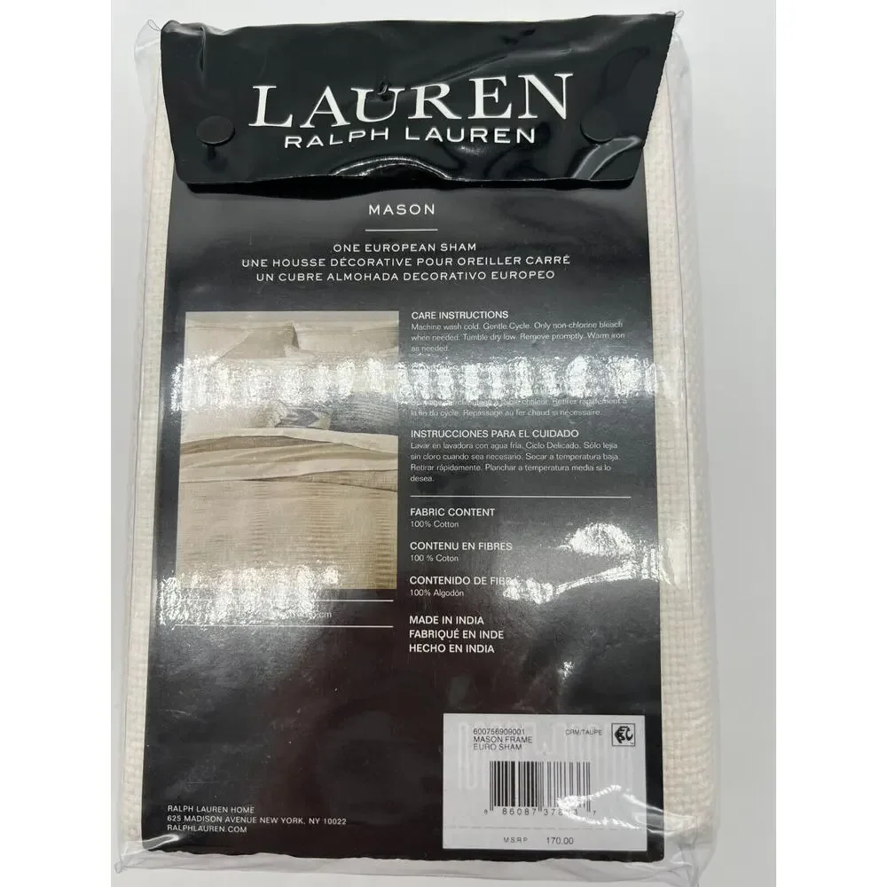 Ralph Lauren Home Mason Frame European Woven Euro Pillow Sham Cream Cotton